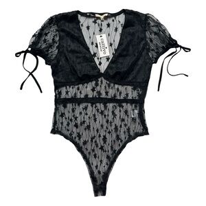 NWT Le Lis Star Power All Black Mesh Star Print Bodysuit